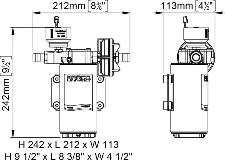 Marco UP12/E-BR 12/24V bronze gear pump with electronic pressure sensor 9.5  gpm - 36 l/min | Marco Pumps Shop
