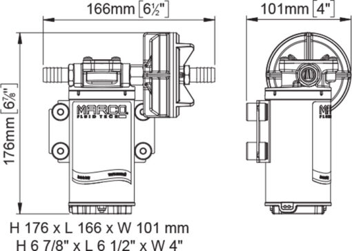 Marco UP8 Heavy duty pump with bronze gears 2.6 gpm - 10 l/min (24 Volt) 4