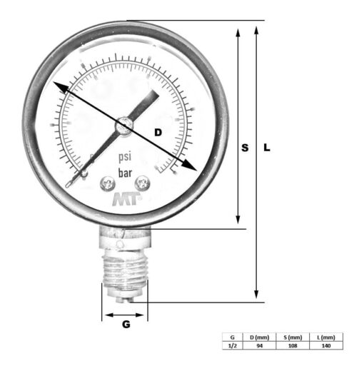 Rohrfedermanometer 100 mm mit Glyzerinfüllung unten 6-16-40-100 bar 3